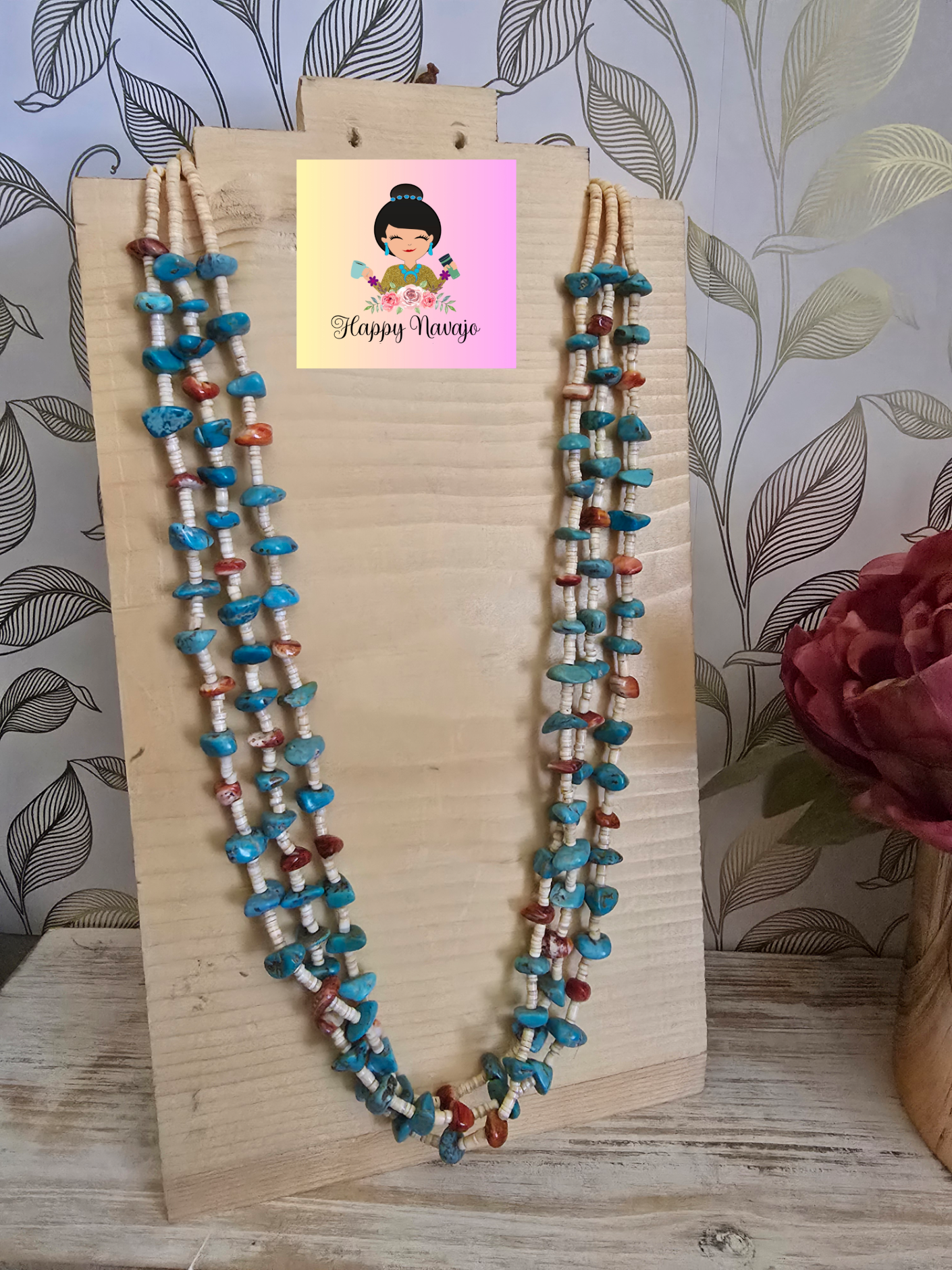Spiny oyster and turquoise necklace
