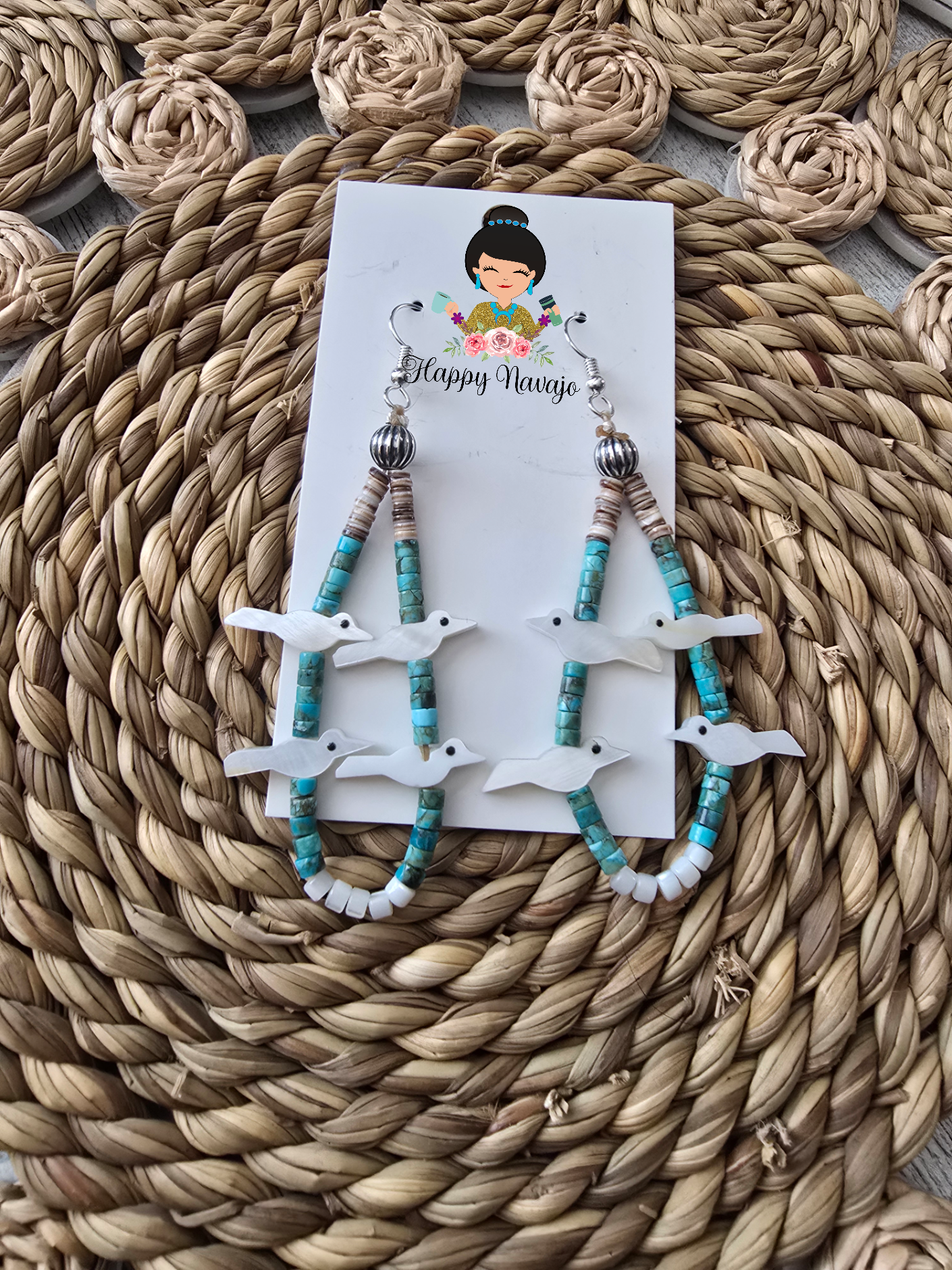 Turquoise heishi with mother of pearl earrings