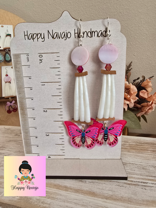 Pink shell dentalium earrings