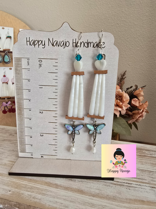 Dragonfly dentallium shell earrings