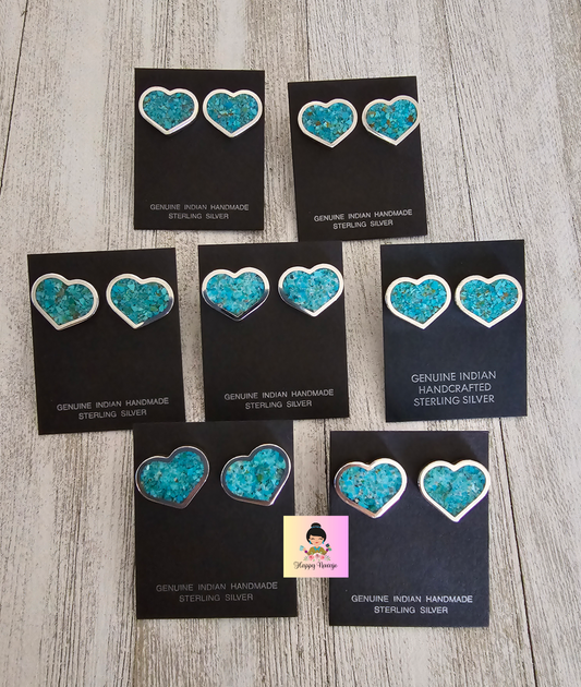 Jewelry- Heart Turquoise Chip Inlayed Earrings