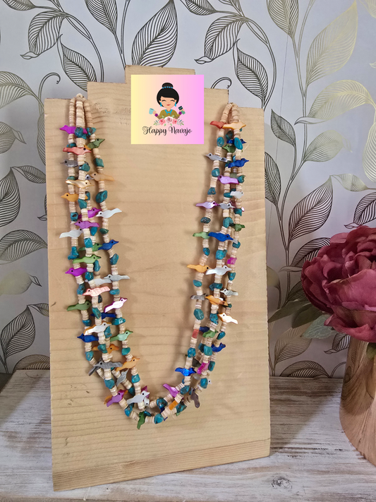 Multi-colored Mother of Pearl bird necklace
