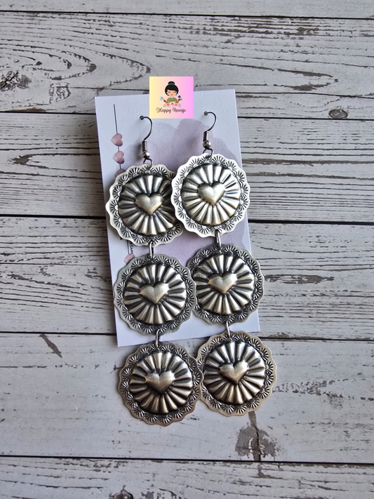 Long 3 tier Concho Earrings