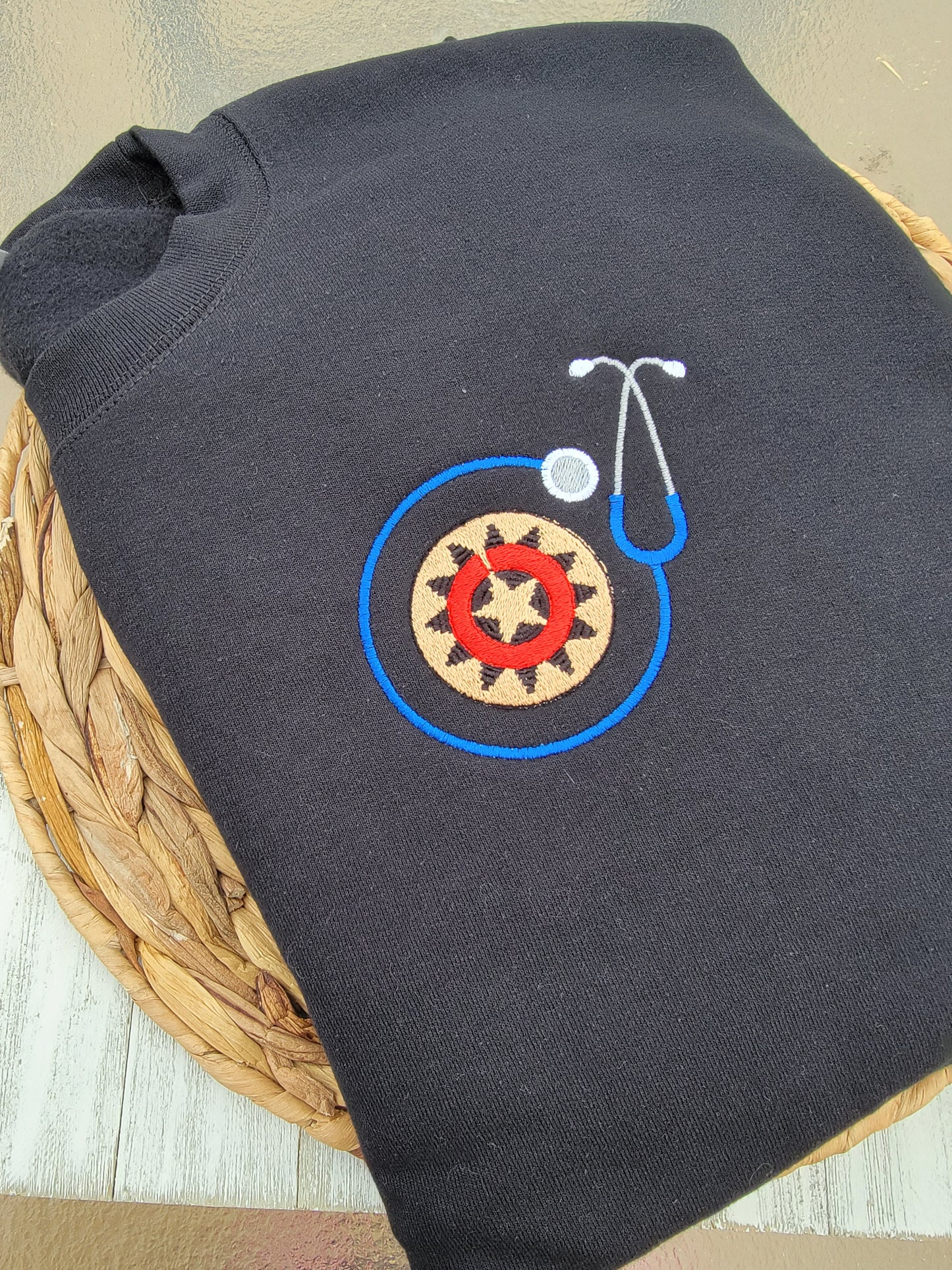 Sweater-Navajo Healthcare Embroidered Navajo basket