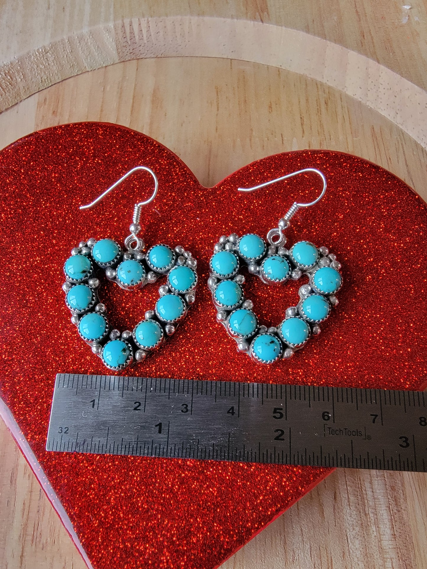 *Jewelry-Sterling Silver Turquoise Heart Cluster Earring