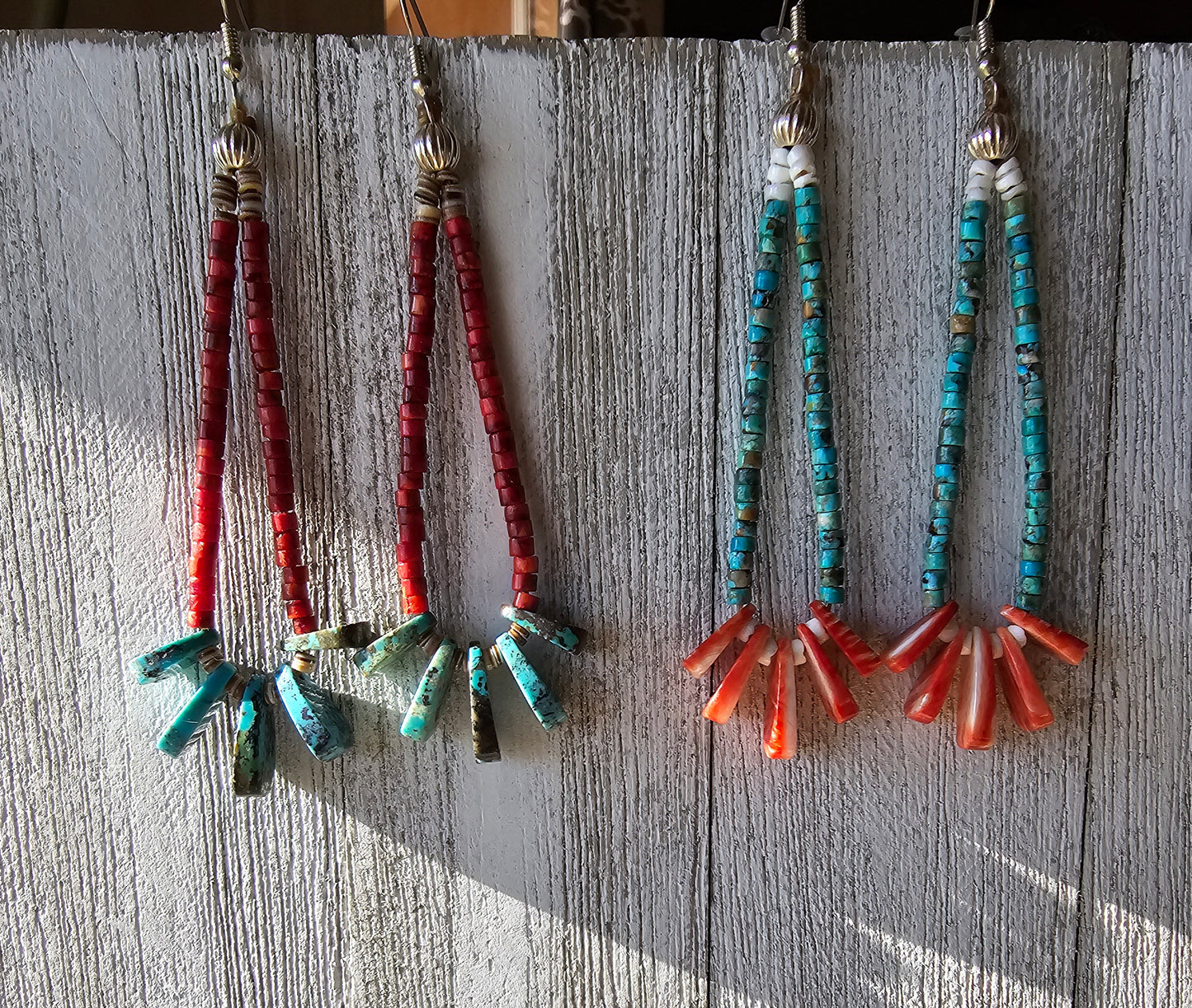Long Navajo Turquoise Jaatł'óół earrings