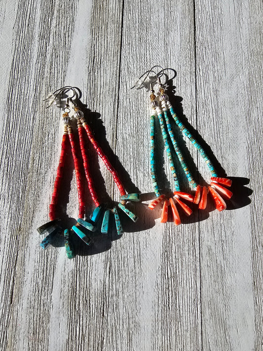 Long Navajo Turquoise Jaatł'óół earrings