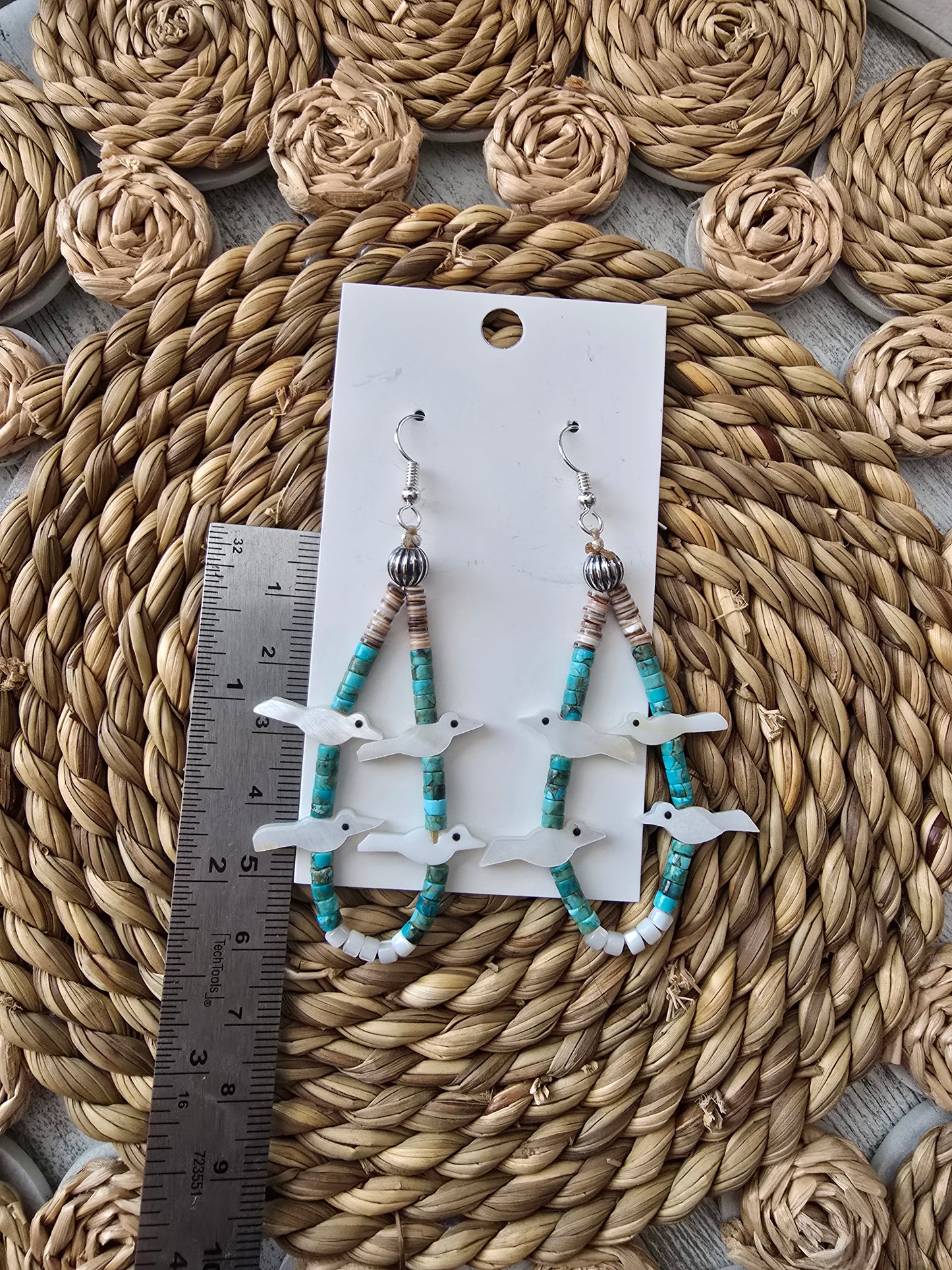 Turquoise heishi with mother of pearl earrings