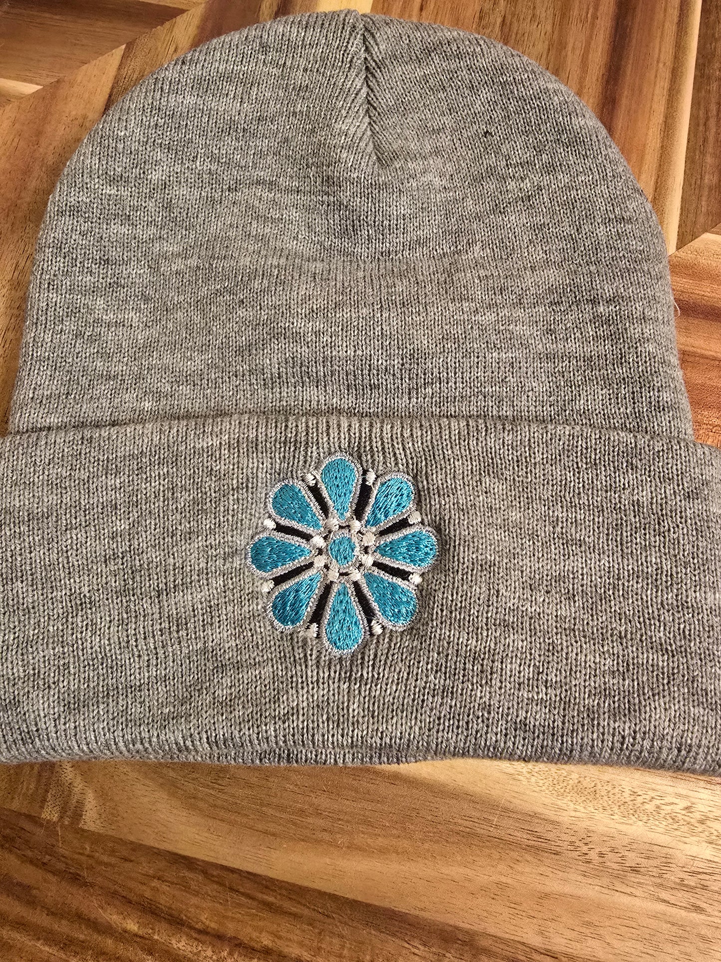 Cluster Turquoise embroidered beanies