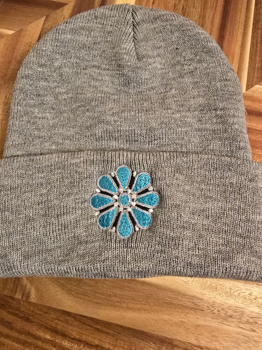 Cluster Turquoise embroidered beanies