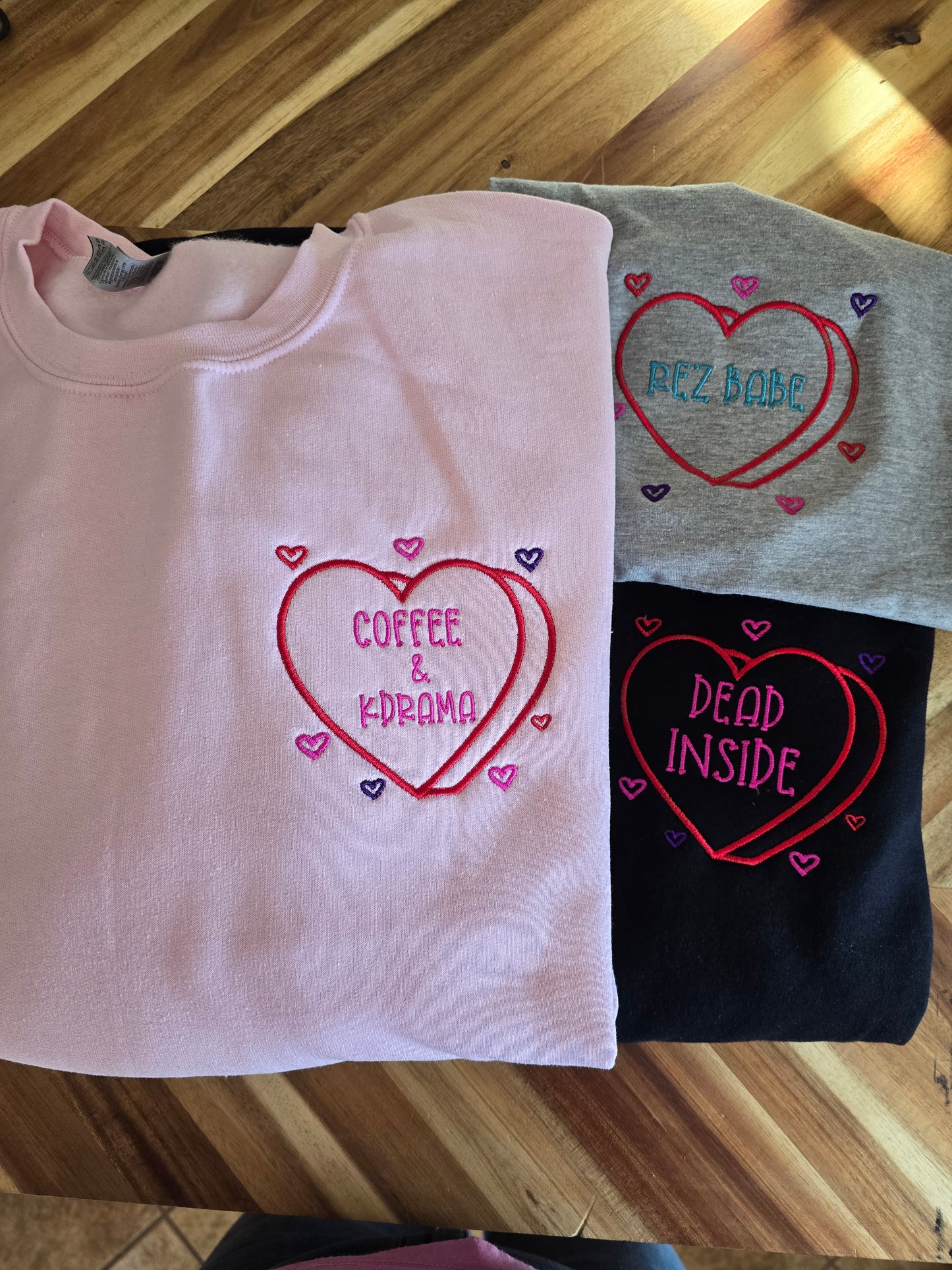 Embroidered Hearts with words