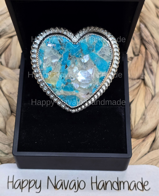 **Turquoise and Mother of Pearl Adjustable Ring