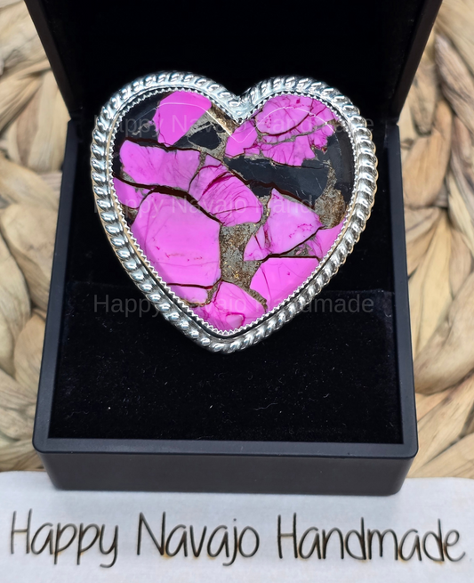 **Pink Camo Dahlia Heart Adjustable Ring