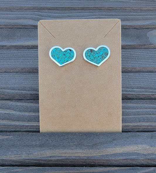 Jewelry- Heart Turquoise Chip Inlayed Earrings