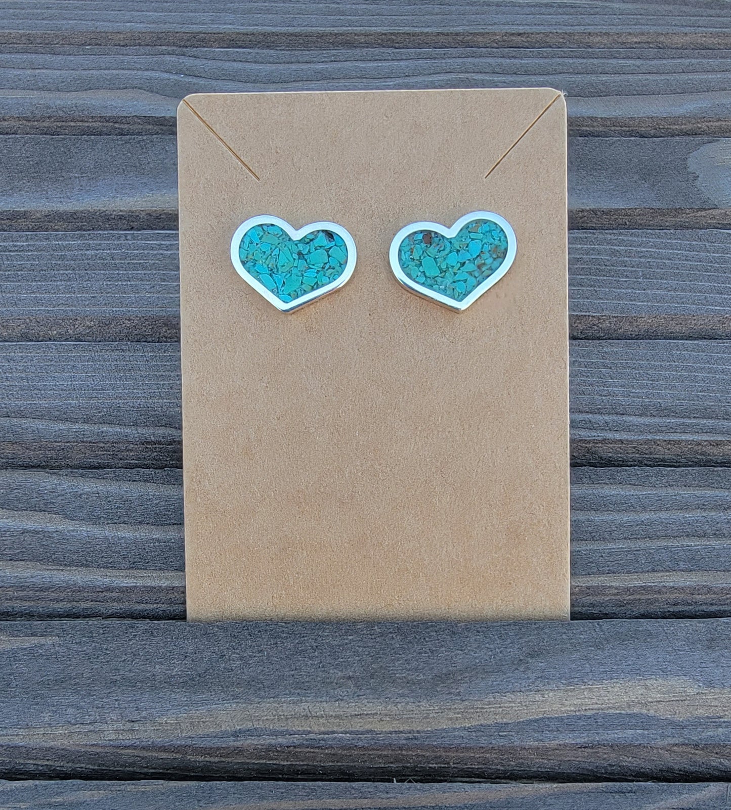 Jewelry- Heart Turquoise Chip Inlayed Earrings